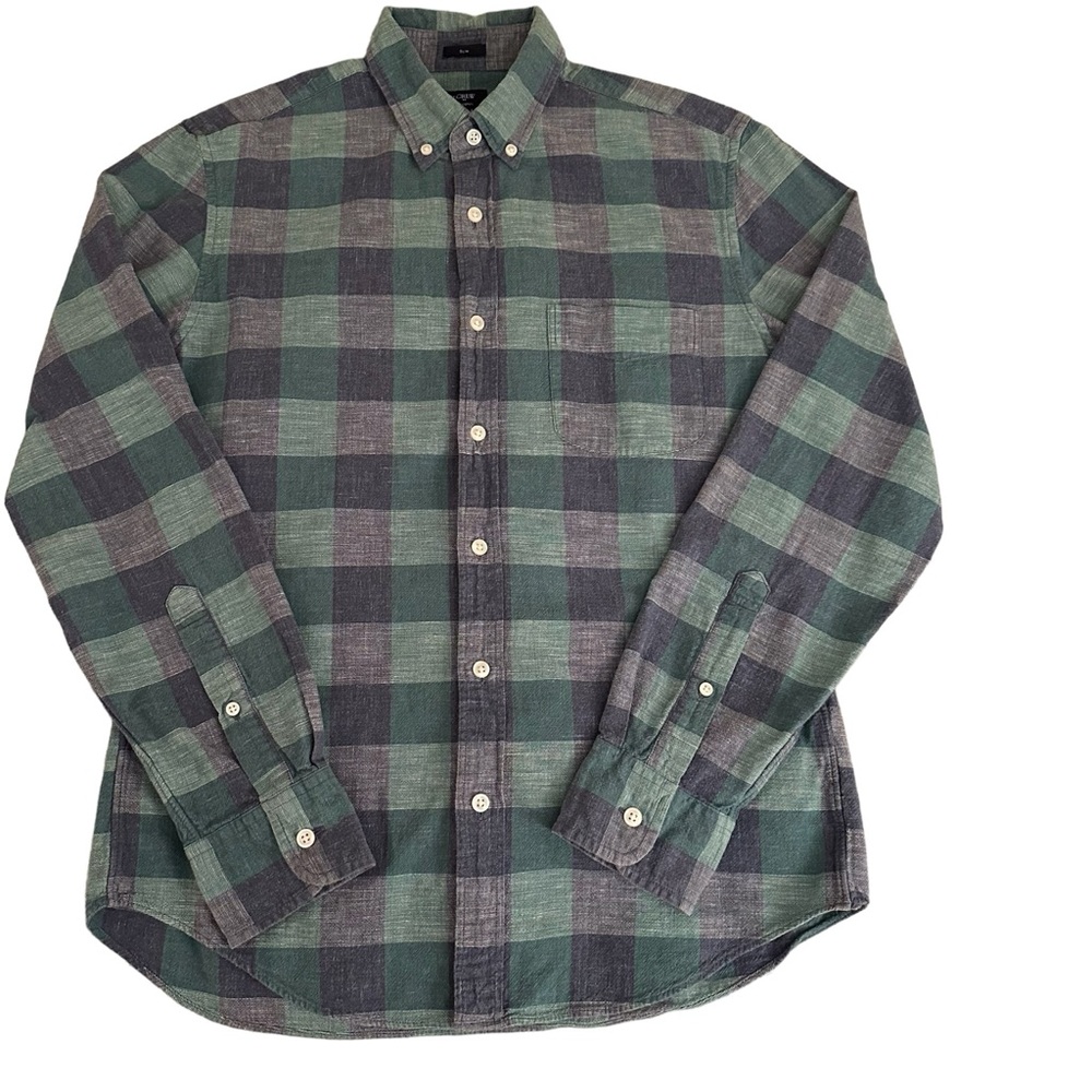J. Crew Blue & Green Gingham Check Button Down Shirt Size Medium